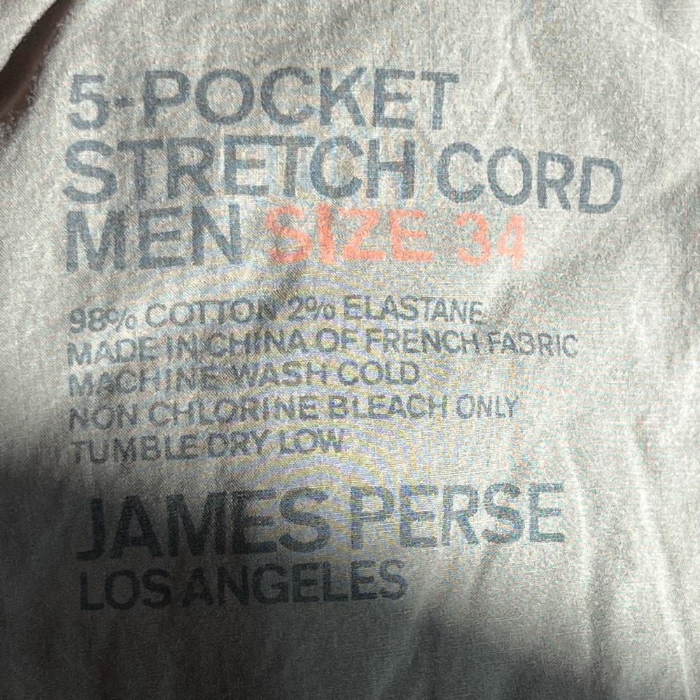 Mens James perse 5 POCKET CORDUROY PANT size 34” - Picture 11 of 12